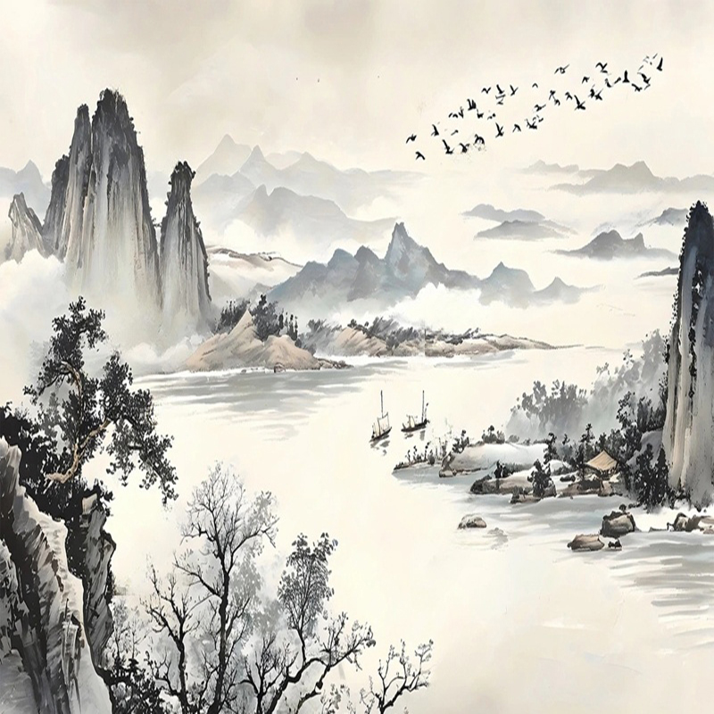 Home Office Wallpaper - Custom Wallpaper New Chinese Style Ink