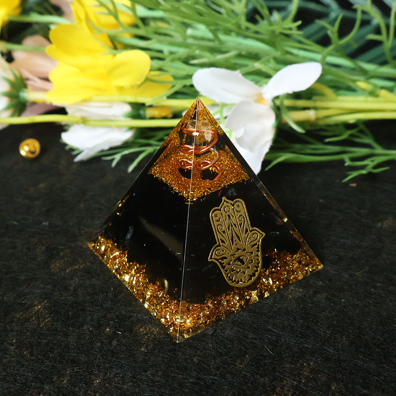 Home Office For - Hamsa Hand Resin Crystal Pyramid Black
