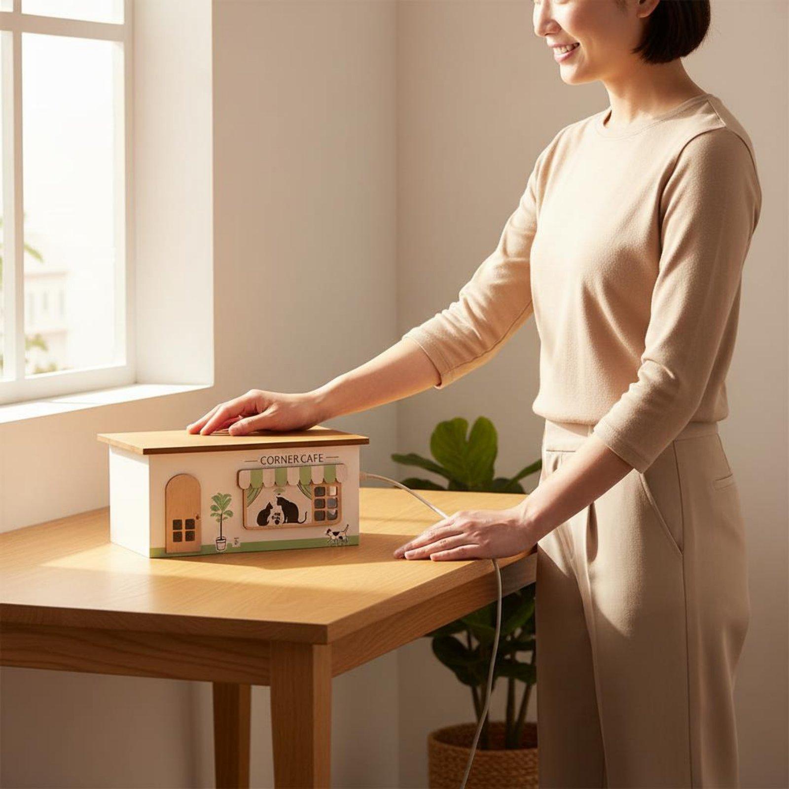 Cable Management Box - Wooden Cord Management Box Tidy &