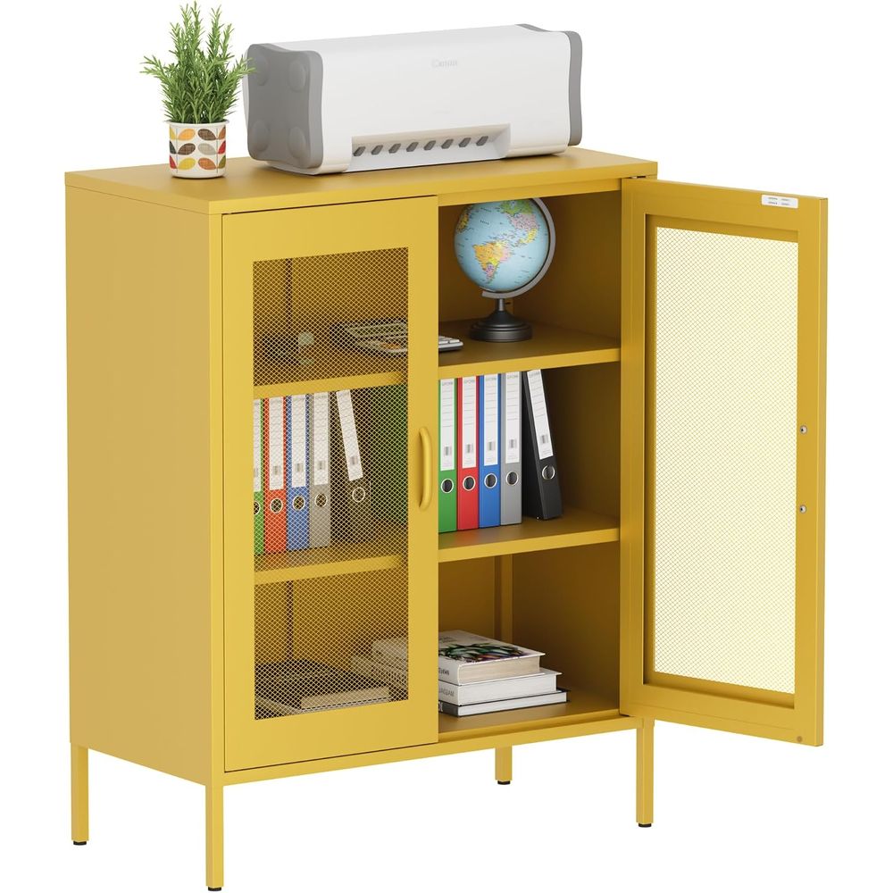 Home Office For - Mesh Metal Storage Cabinet with Adjustable