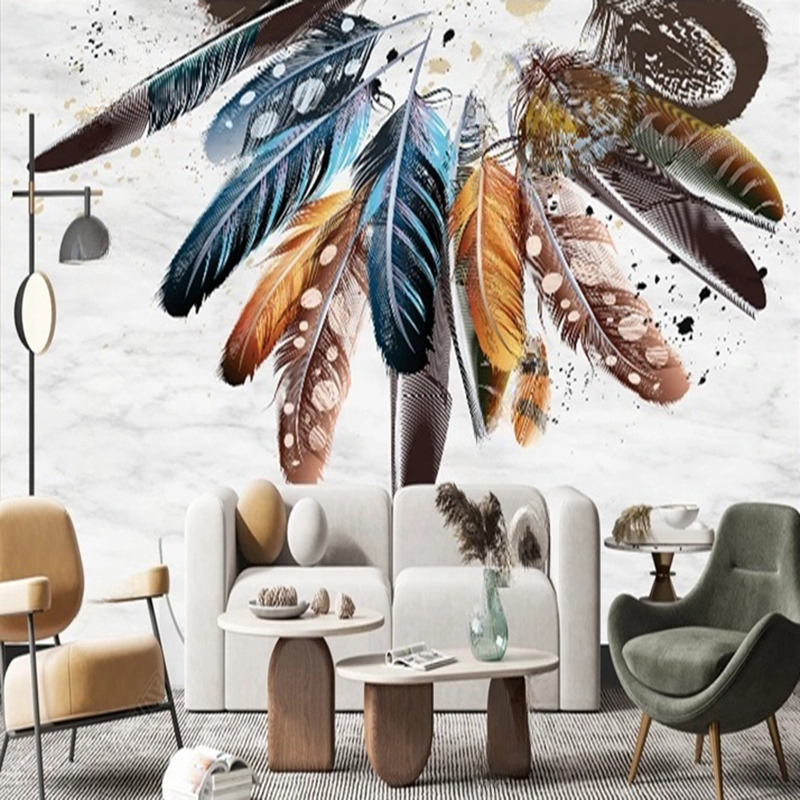 Home Office Wallpaper - Custom Wallpaper Modern 3D Feather Marble